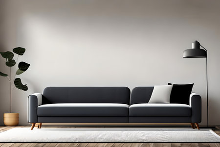 interior of modern living room with grey sofa, 3d renderの素材