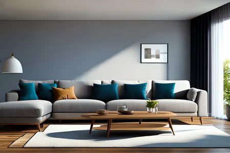 interior with sofa, 3d render,  wall mock upの素材
