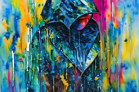 abstract background from watercolor splashes and drops of different colorsの素材
