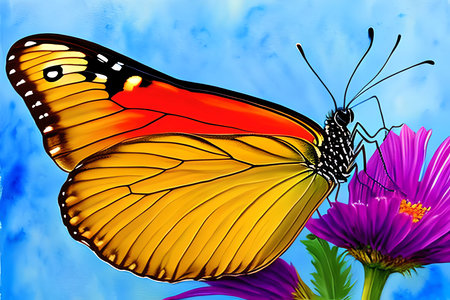 Butterfly on a flower in the garden. Vector illustration.の素材