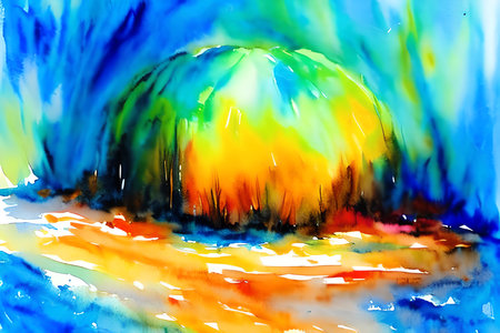 abstract watercolor background for your design. Blue, yellow and green colorsの素材