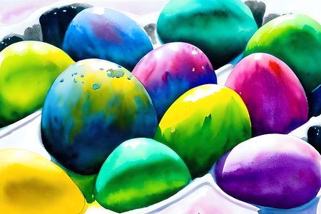 Colorful easter eggs on white background. Happy Easter card.の素材