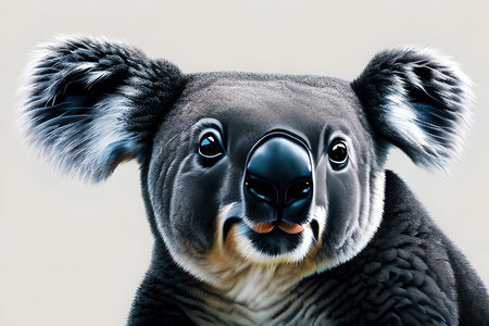 Portrait of a koala bear on a white background, close-upの素材