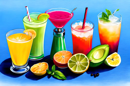 Cocktails on a blue background. Alcoholic drinks. Vector illustration.の素材
