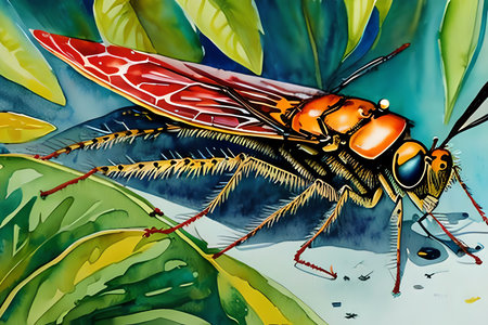 Tropical insect in the jungle. Illustration of a tropical insect.の素材