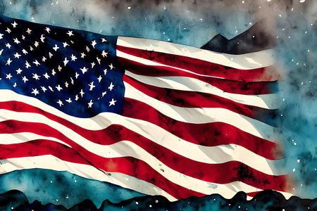 American flag with stars and stripes on grunge background. 3D renderingの素材