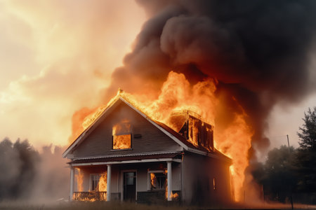 Burning house. Fire in the house. Burned house.の素材