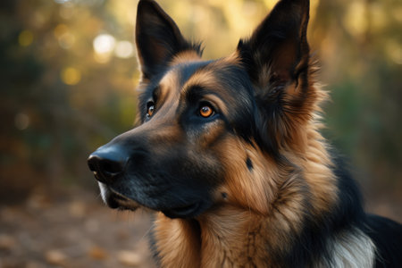 Portrait of a german shepherd dog in the autumn park.の素材