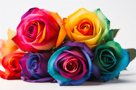 Bouquet of multicolored roses on a white background.の素材