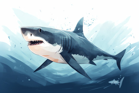 Great White Shark in the deep blue sea. 3D illustration.の素材