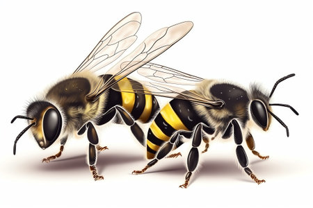 Honey bee on a white background. 3d rendering. Computer digital drawing.の素材