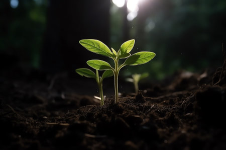 Young seedling illustrating concept of new life in early stage of lifeの素材