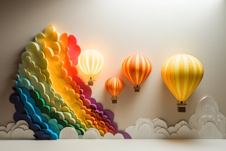 Colorful hot air balloons on the wall. 3D rendering.の素材
