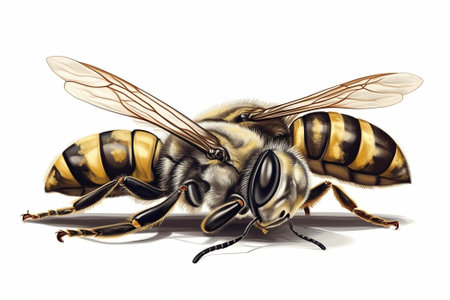 3D rendering of a honey bee isolated on a white background.の素材