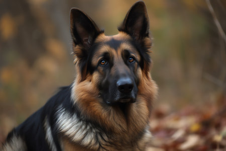 German shepherd dog portrait in an autumn park. Shallow depth of field.の素材