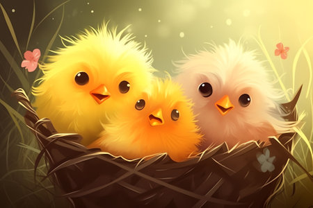 Easter chicks in the nest. Vector illustration for your design.の素材