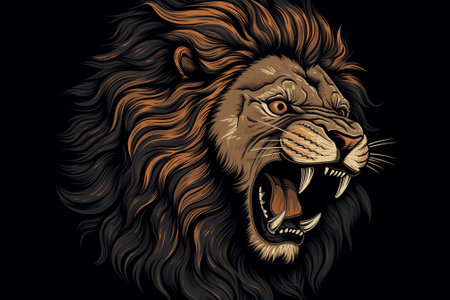 Lion head on black background. Vector illustration for t-shirt.の素材