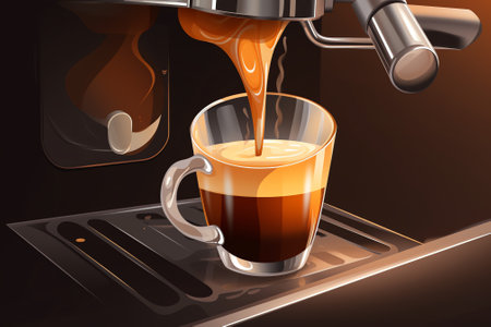 Coffee machine pouring fresh coffee into a cup, 3d illustrationの素材