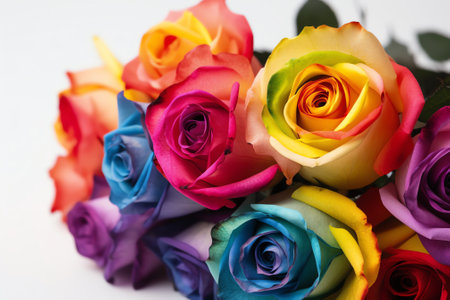 Multicolored roses on a white background. Close-up.の素材