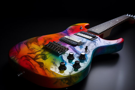 Electric guitar on a black background. Close-up, selective focus.の素材