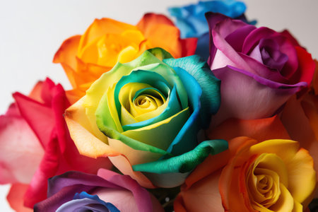 Multicolored roses on a white background. Close-up.の素材