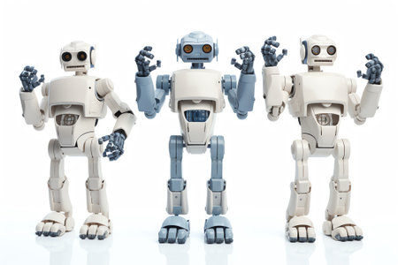 Group of toy robot isolated on white background. 3d illustration.の素材