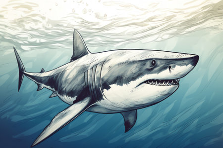 Shark in the deep blue sea. Vector illustration of a shark.の素材