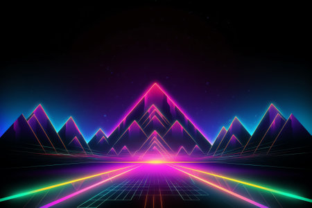 Abstract background with neon lights and mountains. Vector illustration. Eps 10の素材