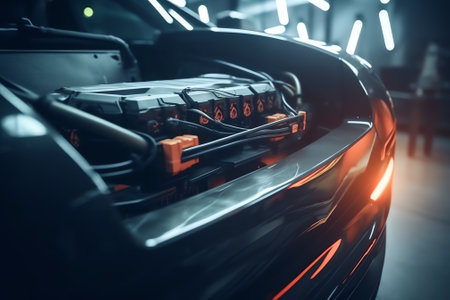 Close-up of car engine. Car service concept. Automotive backgroundの素材