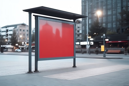 Blank red billboard on city street. Mock up, 3D Renderingの素材