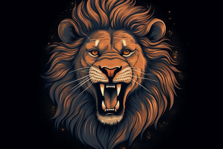 Lion head on a black background. Vector illustration of a lion.の素材