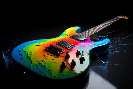 electric guitar on a dark background. 3d illustration. music conceptの素材
