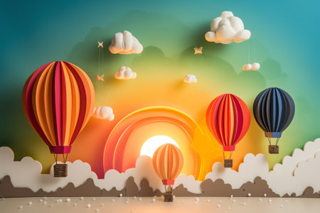 Colorful hot air balloons flying in the sky. 3d renderingの素材
