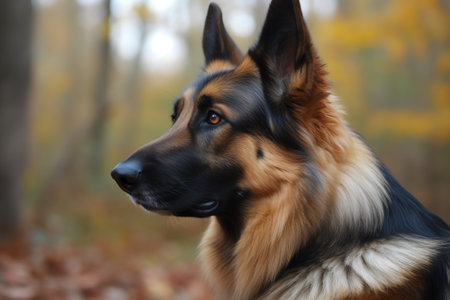 German shepherd dog in autumn park. Selective focus on the dogの素材