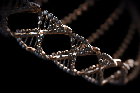 DNA strand on black background, 3d render, science and medicine conceptの素材