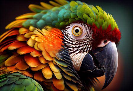Beautiful macaw parrot in close-up. Colorful birdの素材