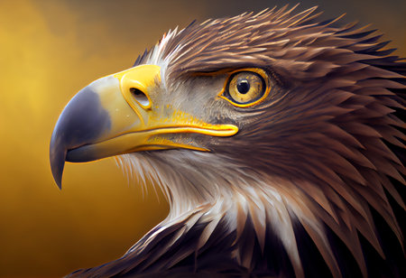 Portrait of an eagle with a yellow background. 3d renderingの素材