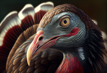 Portrait of a turkey with a red beak. 3d renderの素材
