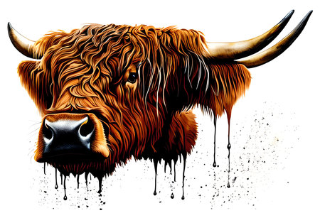 bull head with splashes of ink on a white background, vector illustrationの素材