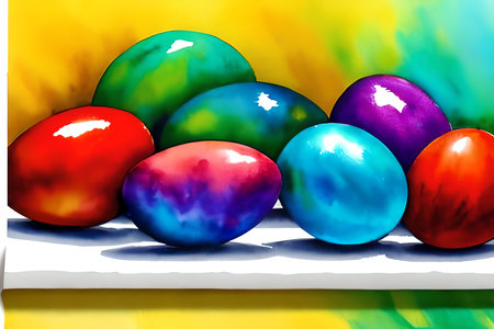 Colorful easter eggs on a white background. 3d renderの素材