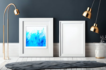Mock up blank frame in modern interior background, 3D renderingの素材