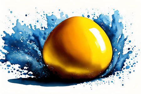 Easter egg with splashes and blots on a white backgroundの素材