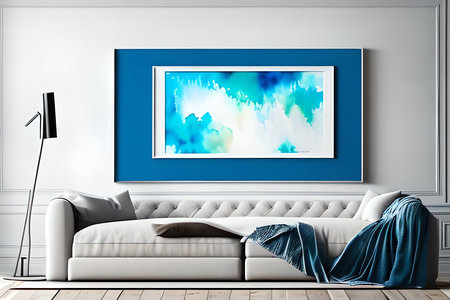 Modern bright interiors 3D rendering illustration with mockup poster frameの素材