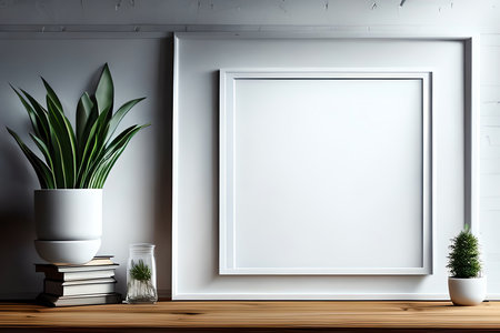 Mock up poster frame in modern interior background, 3d renderの素材