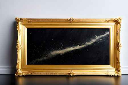 Golden frame on a black background. 3d rendering, mock upの素材