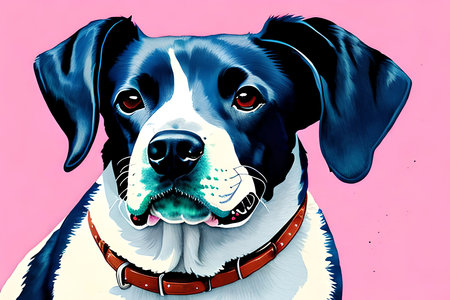 Portrait of a purebred dog on a pink background. Illustration.の素材
