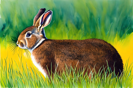 Rabbit in the grass. Illustration of a wild animal.の素材