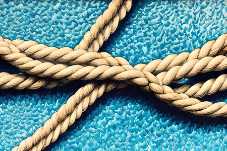 closeup of a rope on a blue towel as a background textureの素材
