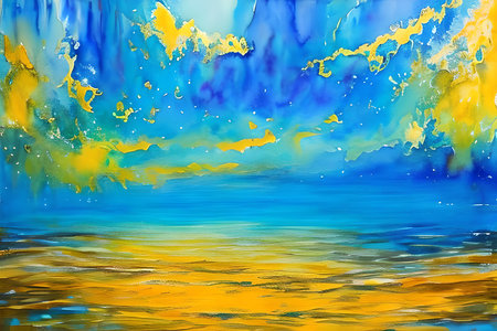 abstract watercolor background with blue, yellow, orange and yellow colorsの素材
