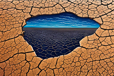 Desert landscape with a hole in the ground. 3d illustrationの素材